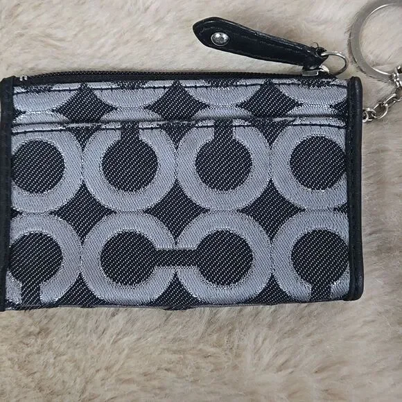 COACH BLACK AND SILVER SIGNATURE C CREDIT CARD CASE - Picture 2 of 4